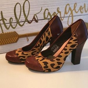 Fossil Sahara Brown Animal Print Calf Hair Leather Cap Toe